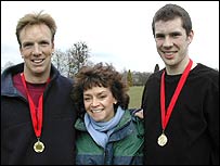 Tim Dellor, Sue Holderness and Warriors supporter Michael Godfrey