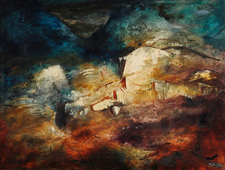 Rocky Valley, North Wales, 1948, oil and gesso on canvas, private collection © The John Piper Estate