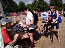 Triathletes "check out" of transition