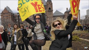 Canadian protesters taking part in a 'SlutWalk'