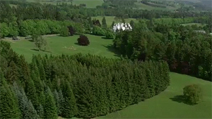 Aerial view of forestry around Blair Castle.