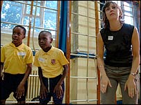 School working with school children