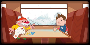 Seanair and Munro on a train