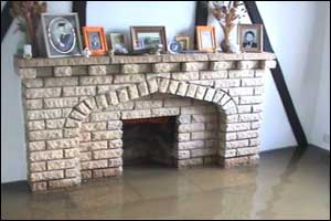 Flooded fireplace