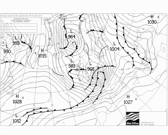 Forecast chart for 6am on Friday, 16 December, 2011.