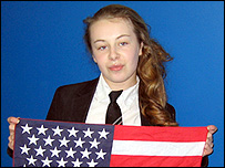 Robyn with a flag of the USA