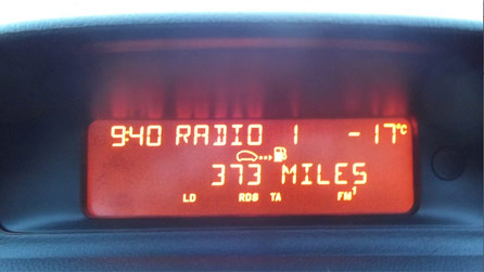 Temperature reading of minus 17C in a car.