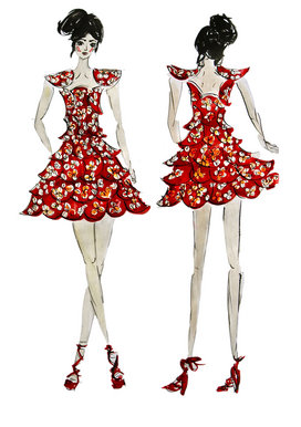 Red tiered Pagoda Dress