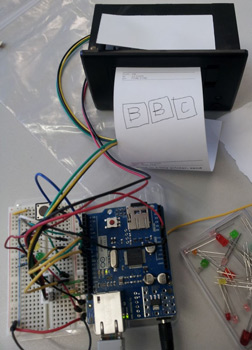 A prototype of our mini internet printer, codenamed 
