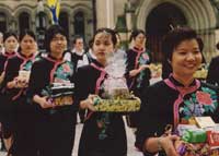 Women with baskets and flowers