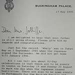 Prince Philip's reply to a letter from Robert's daughter about their time on board the HMS Whelp.