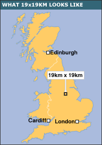A map that illustrates the size of 19x19 km)