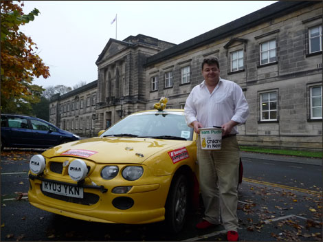 Ray Johnson with his Team Pudsey MG ZR at the start of the Rally.