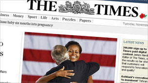 Screengrab of Times online frontpage