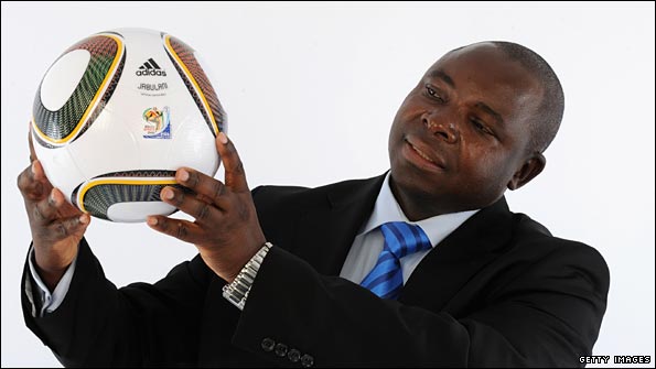 Safa president Kirsten Nematandani with the official match ball for the 2010 World Cup
