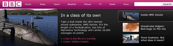 A BBC news story about the number of sausages carried by a military submarine.