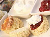 Scones with cream and jam.