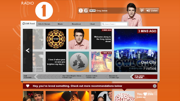 Screenshot of home page, with new content streaming right to left