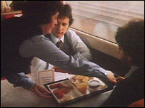 Serving breakfast on a train