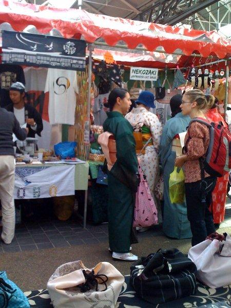 Colourful stalls and people