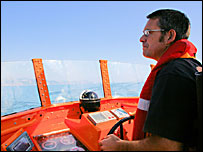 Mark Criddle driving the lifeboat