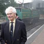 Ted Brister in front of the locomotive named after his squadron. Sheringham Station, September 2004