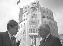 Roger George Clark (left) with veteran Broadcaster John Snagge opposite BBC Broadcasting House