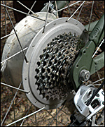 The motor is housed in the rear wheel hub 