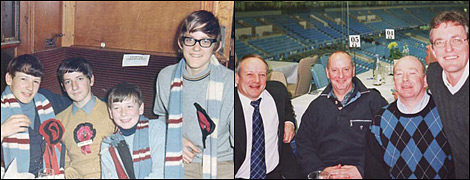 Two photos of four City fans: 1969 and 2003