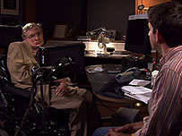 Justin Rowlatt talking to Stephen Hawking