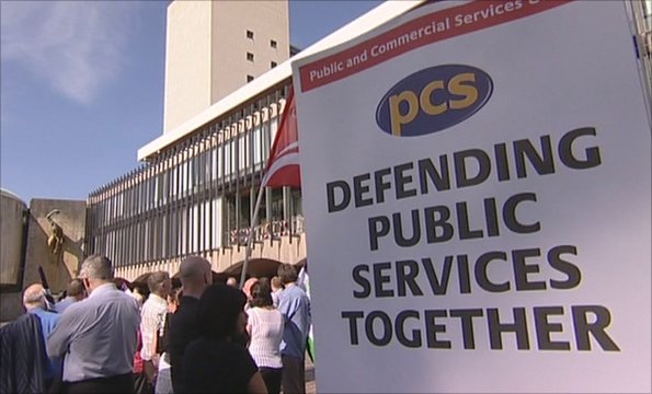 Public sector workers demonstrating in Newcastle