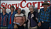 StoryCorps participants outside the mobile recording booth in Paonia, Colorado