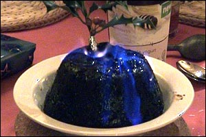 A flaming Christmas pudding
