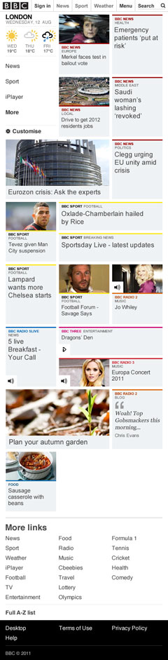 Mock-up, full length, of three column homepage