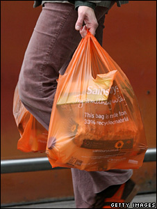 Shopper with Sainsbury's bag