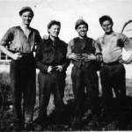 L to R Keith Marsh, Ron Crawley, George Bridgemond & Ernest Stonestreet as Bevin Boys at Hirwaun Hostel South Wales 1945.