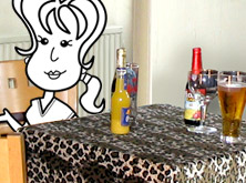 Alice sitting at a table in a pub