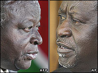 Mwai Kibaki (esq.) e Raila Odinga (dir.)