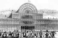 Illustration showing the impressive front enterence to Crystal Palace in Hyde Park
