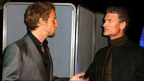 Brawn GP driver Jenson Button and former Red Bull driver David Coulthard