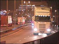 Lorries at night