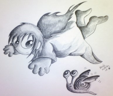 Girl flying with a snail