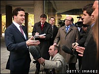 George Osborne and reporters including Nick Robinson