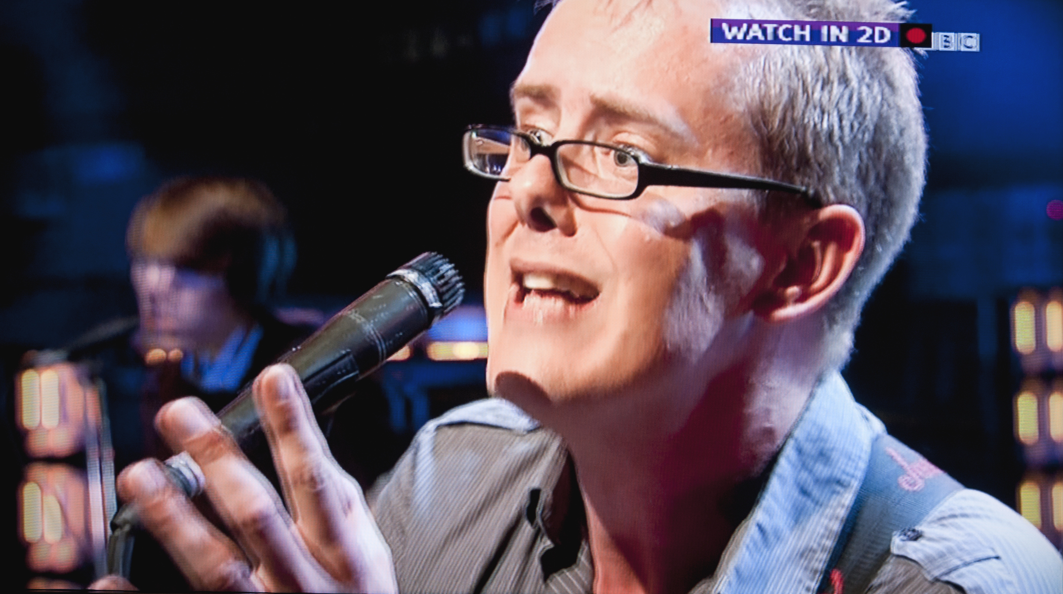 Figure 2: Screen capture of MHEG application showing its 3D view on a 3D TV. This photo represents what a viewer without glasses would see.