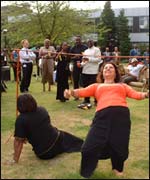 Doing the limbo at the BBC party 