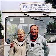 Alan Warren and his daughter Debbie standing in front of the milkfloat