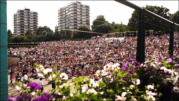 Tennis fans on Henman Hill at Wimbledon