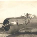 Not a good landing! The damage caused to the Harvard aircraft that Les "ground looped" at Calgary, Canada.