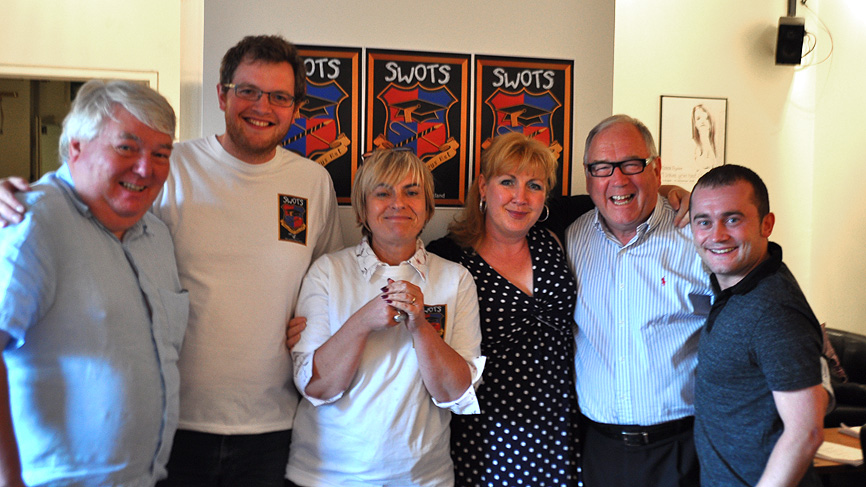 Brian Taylor, Miles Jupp, Susan Morrison, Libby McArthur, Andy Cameron and Stephen Purdon.