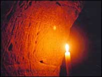 Prisoners' names lit up by candle at Ponte Castle